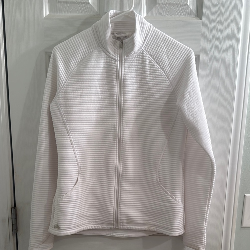 Adidas White Ribbed Design Zipup